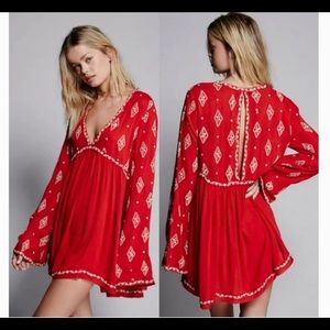 Red embroidered Free People Tunic